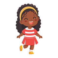 Smiling international kid playing and running on white background. Poster, Banner, Flyer, Greeting Card. Cartoon character in flat design style isolated. Vector illustration