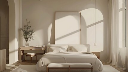 Beautiful Colored Mockup Bedroom Interior Blank Poster Decoration Art Background Image, generative AI
