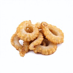 Delicious Crispy Breaded Calamari Rings on a Shining White Background
