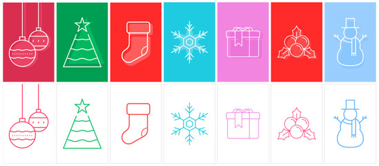 Modern Merry Christmas Postcard Collection Set: Holiday Greetings Flat Design Minimal Vector Art Colorful Vibrant