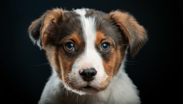 Primer plano, Retrato de la cara de un bonito cahorro de perro. Foto estudio