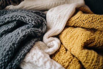 Cozy knitted sweaters in warm autumn colors