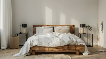 Beautiful Colored Mockup Bedroom Interior Blank Poster Decoration Art Background Image, generative AI