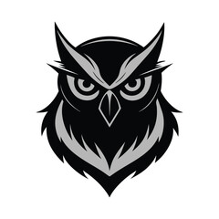 Obraz premium Minimalistic black and white logo of an owl with wide-open eyes, symbolizing wisdom, alertness, and intelligence in a simple design. 