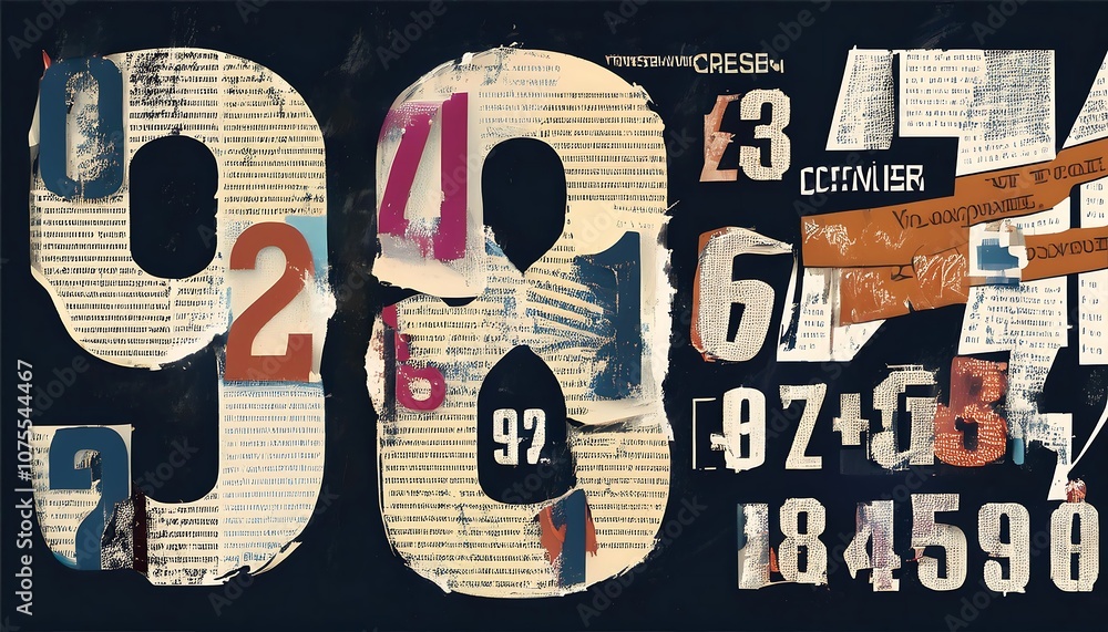Poster grunge typography includes a type specimen set with collage style numbers marks cut fro_1(1320)