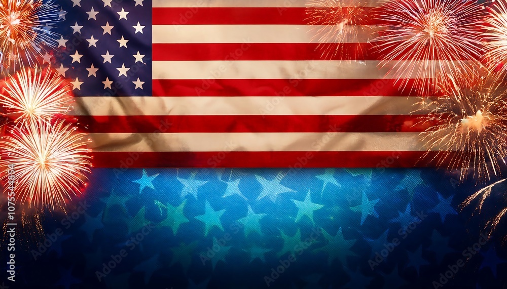 Aufkleber  Grunge style American flag background with empty copy space and fireworks for various US ho_1(1311)