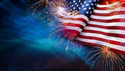  Grunge style American flag background with empty copy space and fireworks for various US ho_1(1309)