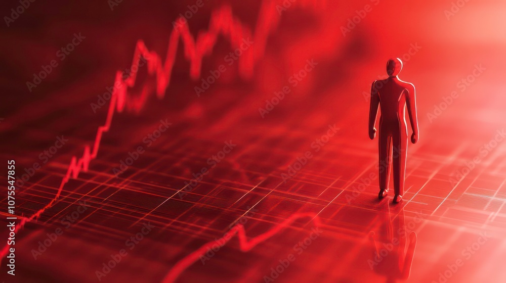 Aufkleber a small figure stands in front of a red graph line, representing a dramatic decline in stock market 