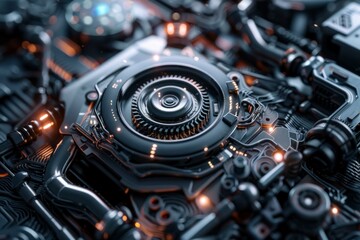 Fototapeta premium Complex engine showing gears and pistons working together