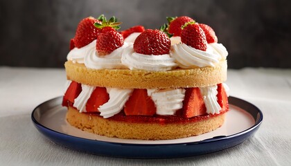  Fluffy sponge cake layered with fresh strawberries and topped with whipped cream makes for _1(1193)