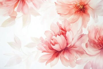 Pink Peony Bliss. Watercolor Floral Illustration of Beautiful Blooming Peonies on a White Canvas
