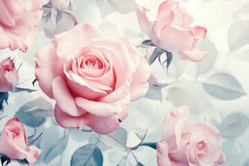 Vintage Watercolor Floral Illustration with Pink Roses on White Background