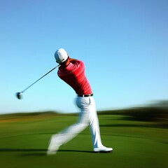 Motion blur capture of a swing follow-through, clear club path, golf swing capture, power and grace