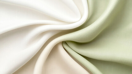 Hintergrund aus fließendem Stoff in sanften Weiß, Beige und Grün