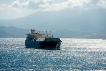 Container Ship in Misty Mountains