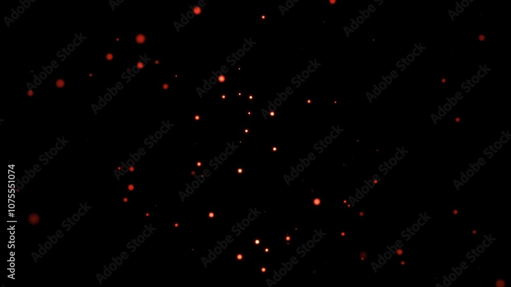 Poster glowing red orb-like particles floating in light streaks, creating a high-definition cgi background 