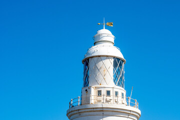 Upper Part of Gibraltar Lighthouse Featuring Weathervane and Geometric Details