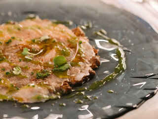 a plate of salmon tartare
