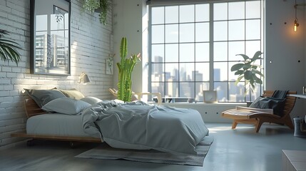 Beautiful Colored Mockup Bedroom Interior Blank Poster Decoration Art Background Image, generative AI