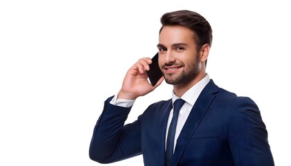 Businessman talking on the phone isolated background