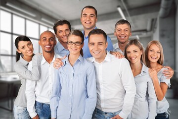 Portrait of happy employee group team together