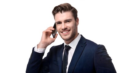 Businessman talking on the phone isolated