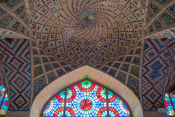 A beautiful row of stained glass windows in Nasir ol-Molk Mosque, Shiraz, Iran