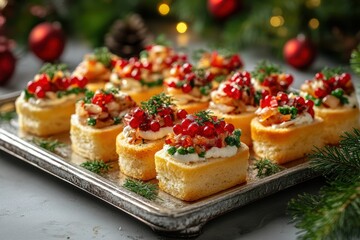 festive christmas canapes on silver trays, ideal holiday appetizers for your party banner