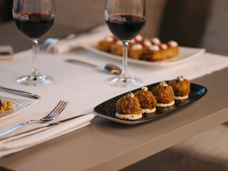 a set table for dinner in a restaurant