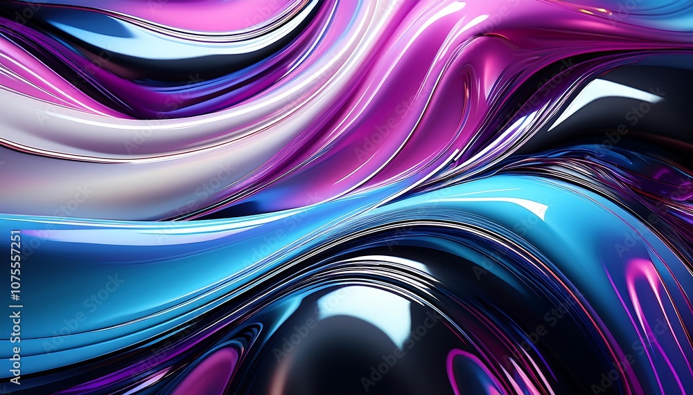 Poster a vibrant abstract background features shiny glossy shapes and curved lines in a mesmerizin_1(738)