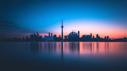 Toronto Skyline at Sunset with Calm Waters