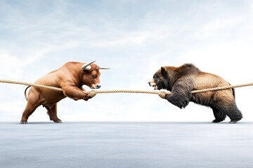 tug-of-war between bull and bear, stock market volatility and control