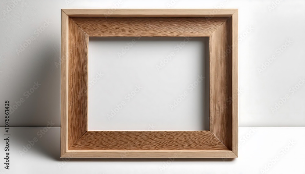 Poster a realistic wooden photo frame with a simple design sits on a white background, perfect for_1(453)