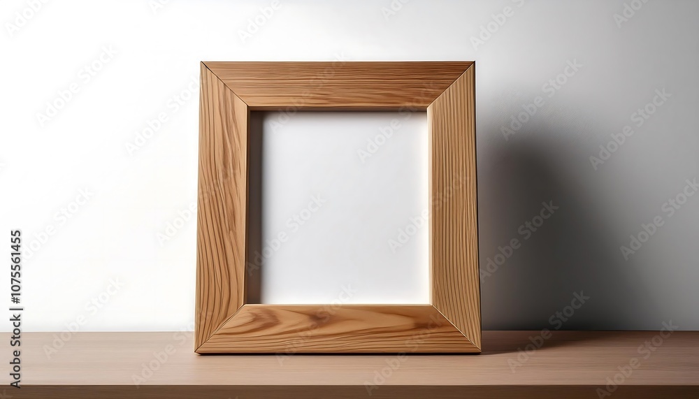Poster  A realistic wooden photo frame with a simple design sits on a white background, perfect for_1(454)
