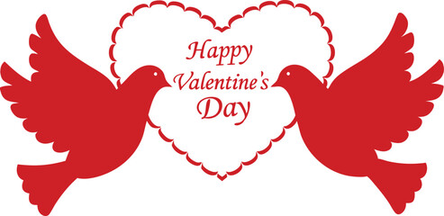 Vector silhouette Doves Heart Happy Valentine`s Day on white background