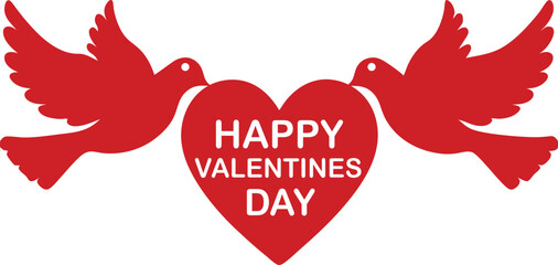 Vector silhouette Doves Heart Happy Valentine`s Day on white background