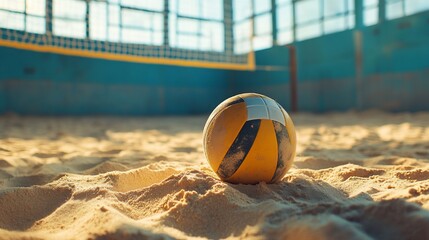Volleyball on a sandy beach court.