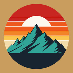 sun on the mountain Silhouette on Retro Vintage Background Vector  T-shirt Design