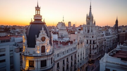 Fototapeta premium Historic Architecture at Sunset in Madrid Cityscape