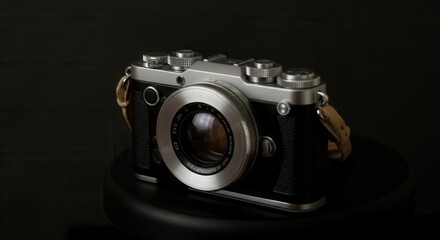 Vintage camera on dark background concept
