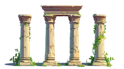 Naklejka premium Three pillars with a doorway in the middle. The pillars are old and have moss growing on them flat vector illustration