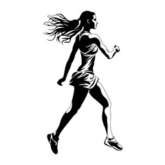 Obraz premium Silhouette of a running woman, full of energy and athletic grace in motion. Generative AI.