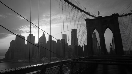 Fototapeta premium Silhouette of Brooklyn Bridge Against City Skyline