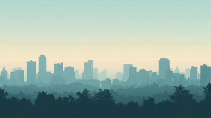 Fototapeta premium Serene City Skyline with Lush Forest Background
