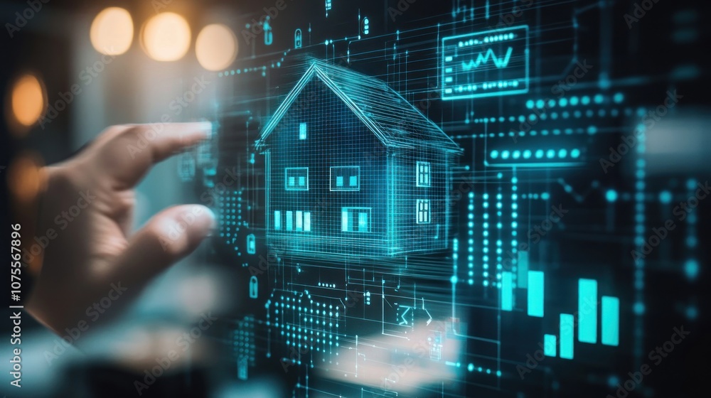 Aufkleber digital representation of a house with data overlays.