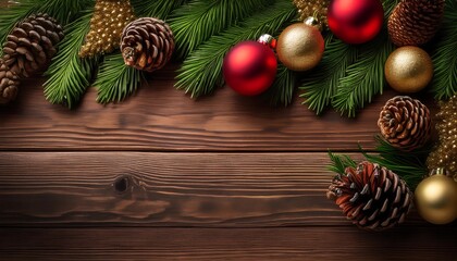 Fototapeta premium A festive holiday scene features lush greenery with vibrant red and gold ornaments and pine_1(240)