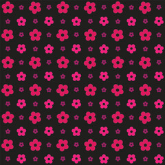 Pink Seamless 3d colourful embossed flower on red background pattern.