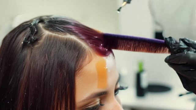 Hairdresser Coloring Customers Hair With Chemical Dye at Salon Generative AI