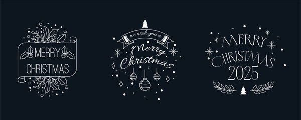 A set of Christmas labels banners. Vector illustration. New Year decor elements	