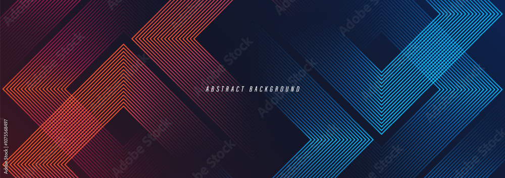 Poster dark abstract background with glowing geometric lines. square lines pattern. minimal geometric. mode
